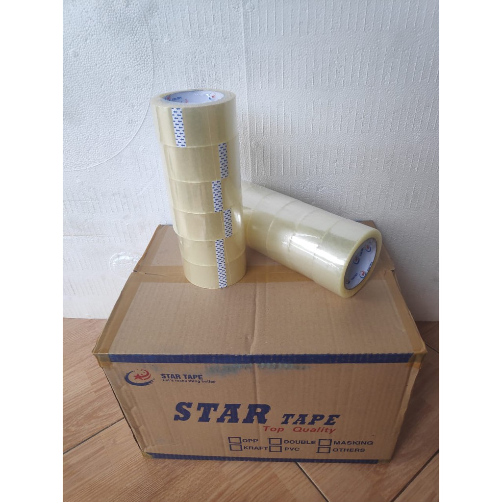 

[TERLARIS_SIAP KIRIM) Lakban Bening Merek Star Tape Uk. 45mm x 85Yard Per Slop