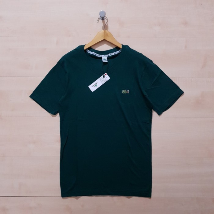 KAOS T SHIRT LACOSTE SMALL LOGO BORDIR TEE DARK GREEN - M
