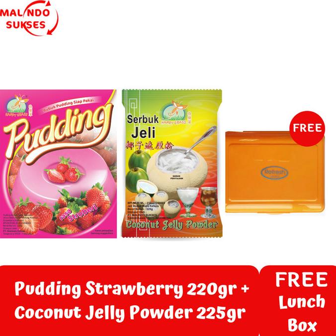 

'+'+'+'+] Pudding Strawberry 220gr + Coconut Jelly Powder 225gr Free Lunch Box