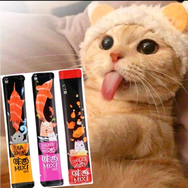 Mixi mirip bio meo Snack Liquid Creamy Snack dg Taurine inulin 15 gr gram makanan kucing kitten