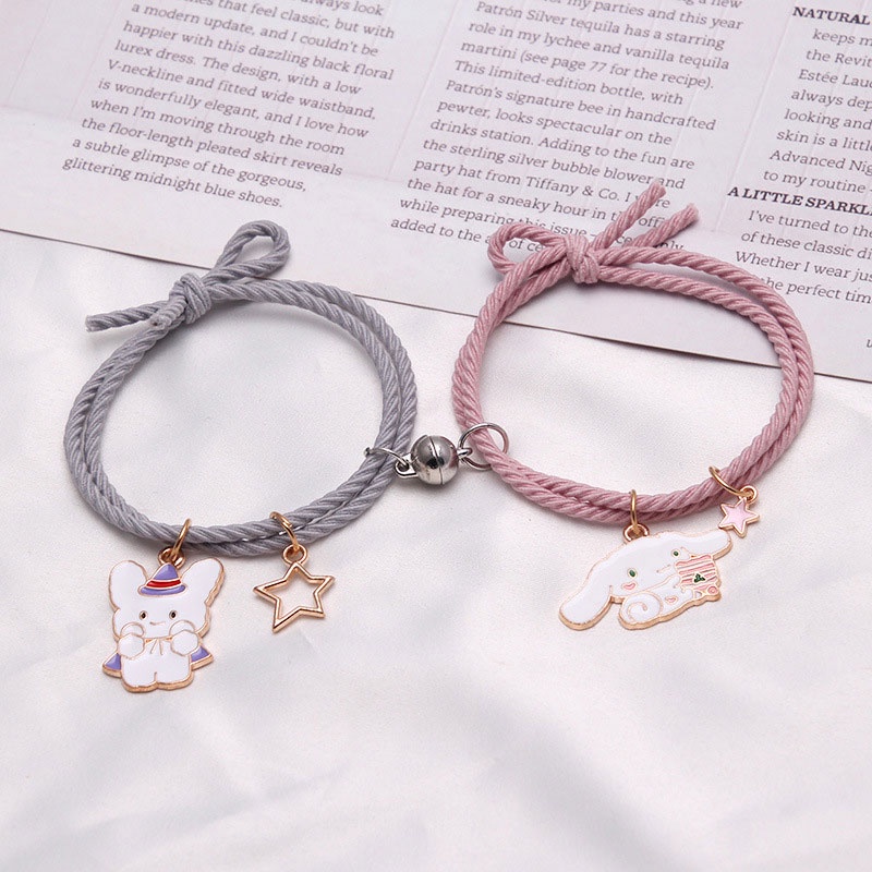 【Ready stock&COD】1pasang / 2 pcs Gelang couple bestie magnet Gelang Couple gelang couple magnet love Tali Karet Desain Astronot Untuk Unisex best friend fashion murah modis-Cinnamon-Flying-Cat