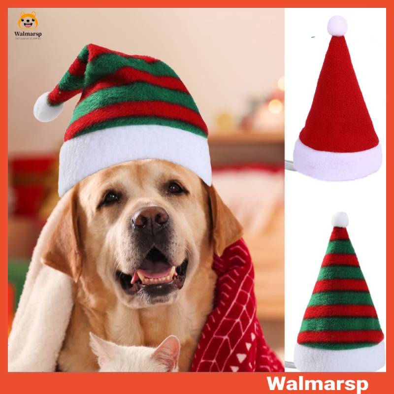 Topi Natal Motif Garis Adjustable Untuk Anjing/Kucing