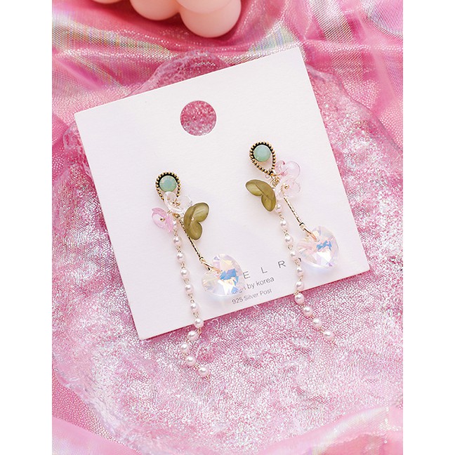 LRC Anting Tusuk Fashion Color Mixing Handmade Crystal Three-dimensional Laser Love Flower Earrings