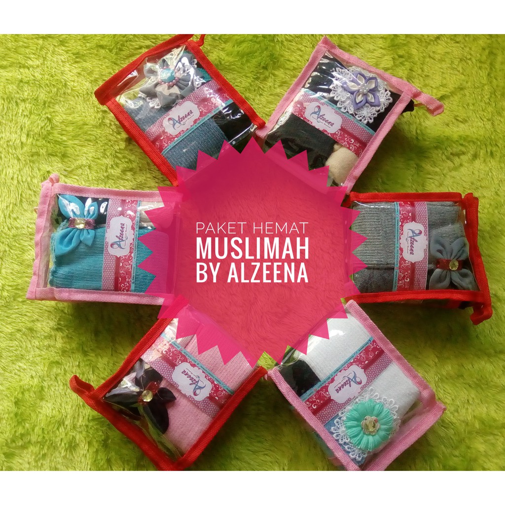 Paket Hemat Perlengkapan Muslimah/Inner rajut/ciput Rajut/Handsock Rajut/Kaos kaki/Bros
