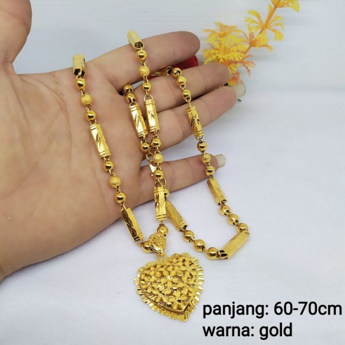 Kalung bambu ukir bola set liontin love panjang 70cm