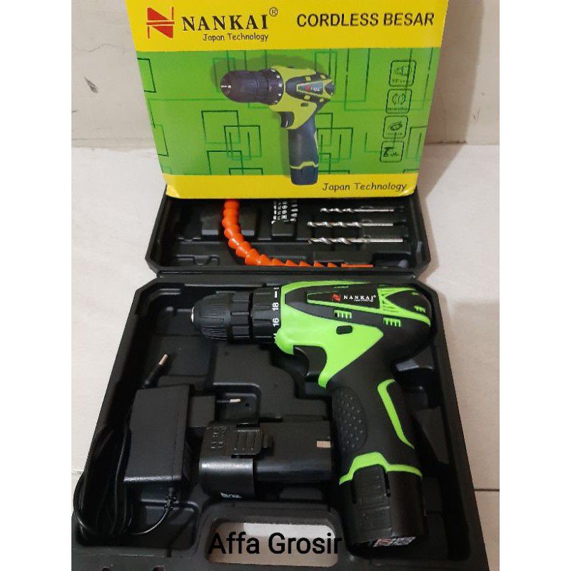 Mesin Bor Baterai Nankai Electrical Cordless Bor Cas Tanpa Kabel Plus Set dan Koper