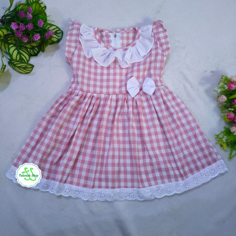 Dress Anak 1 2 gaun kotak anak cewek perempuan ( dress likenia kotak )