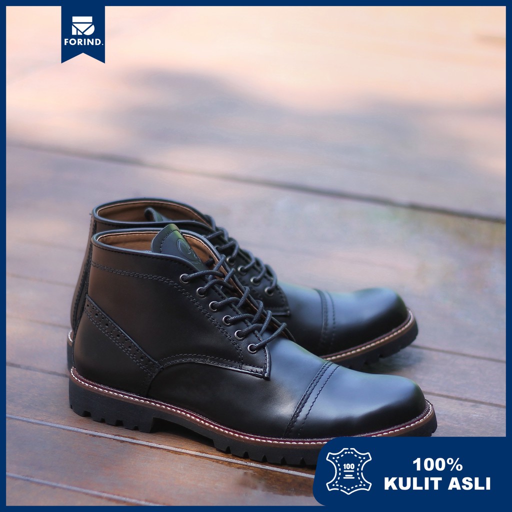 Acoustic Black | Sepatu Kulit Asli Safety Boot Vintage Klasik Besi Original Footwear | FORIND x Reyl