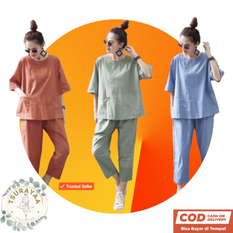 Setelan Wanita Soraya Bahan Linen Premium Original