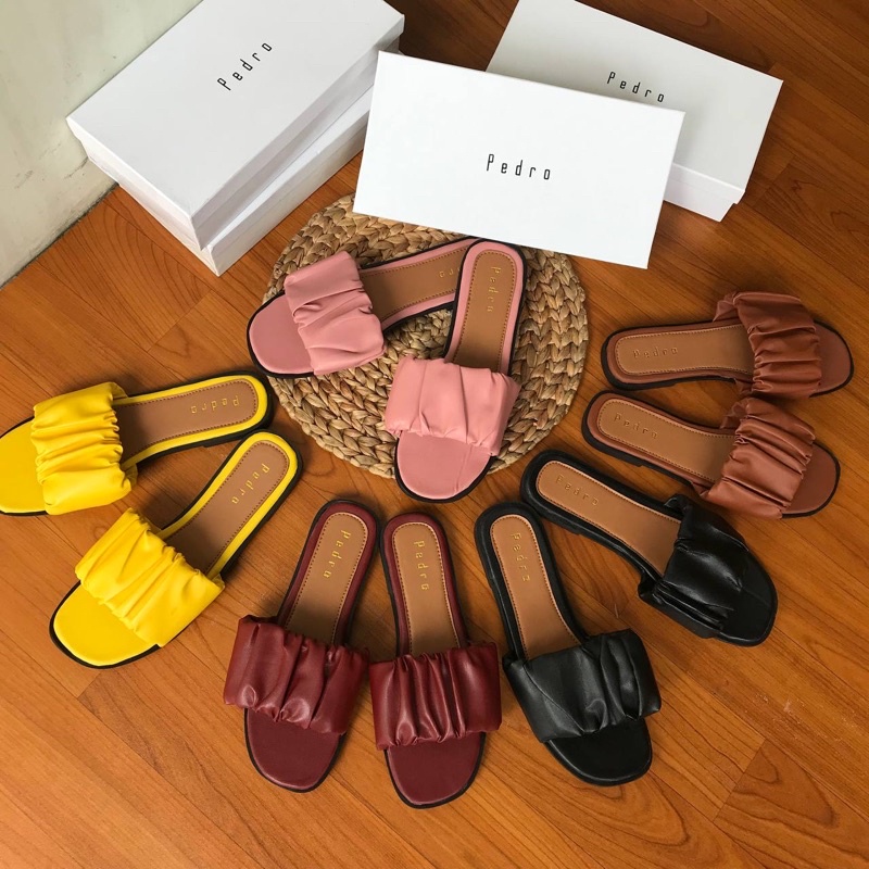 Sandal wanita slip on branded import pedroo teplek sandal premium