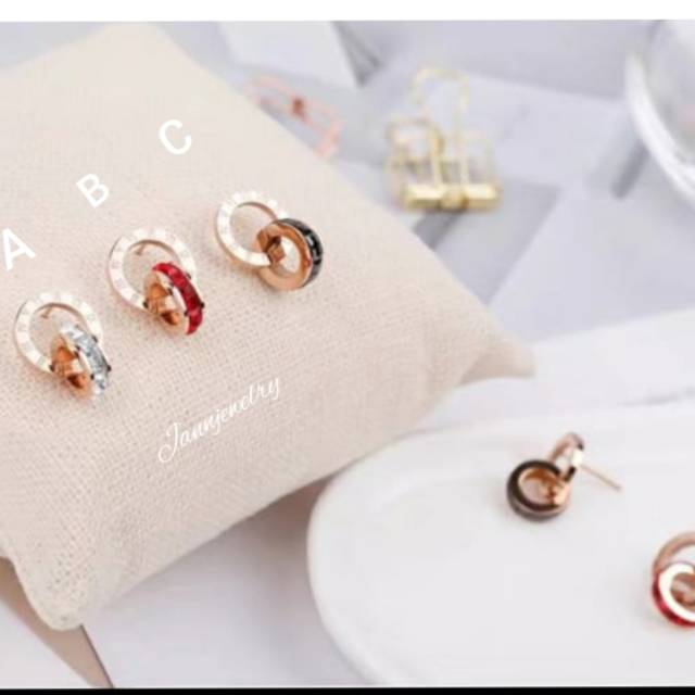 Anting Permata Titanium Asli Anti Karat &amp; Alergi Fashion Korea