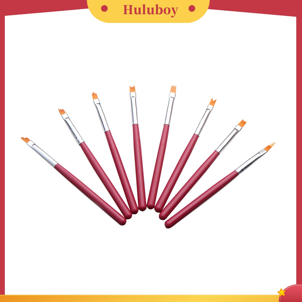 Huluboy Huluboy♡ 8pcs / Set Pen Brush Nail Art UV Gel Bulu Lembut Gagang Plastik DIY