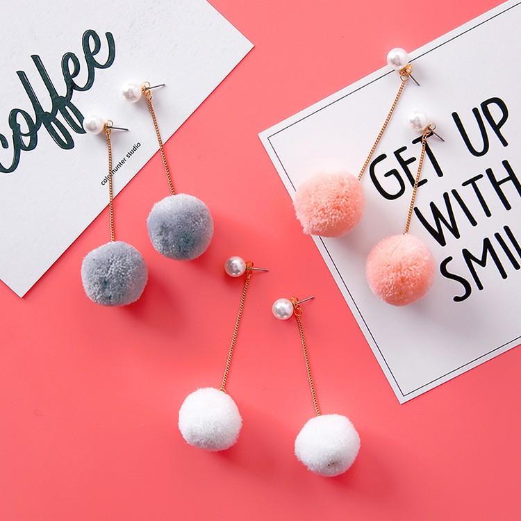 Anting Tusuk Wanita Kekinian Korea Style Model  RantaiI  Mix Bola Pompom MISS  101
