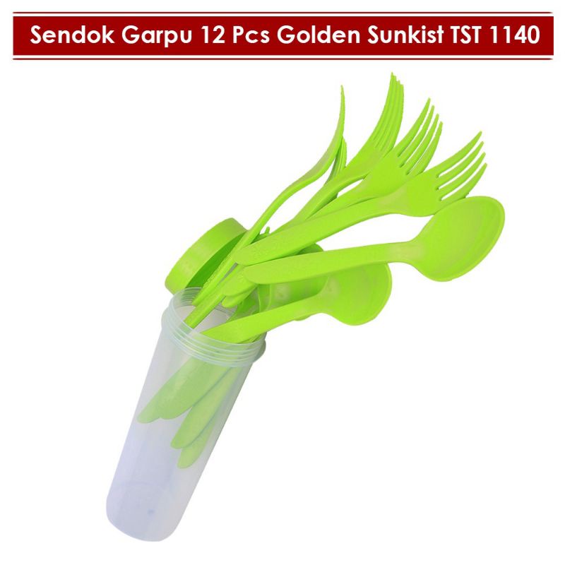 Tempat Sendok Garpu Travel Set 12 pcs TST-1140 Golden Sunkist / Sendok Garpu Makan Plastik