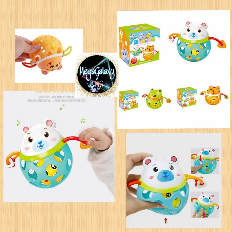 Mainan Teether Baby Hollow Rattle Karet Bola Kerincingan Gigitan Bayi Binatang Animal