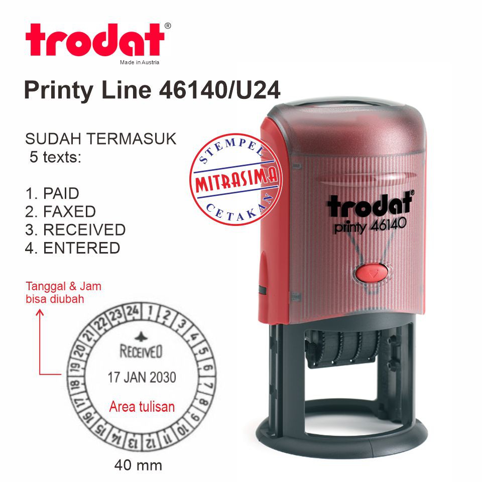 

Stempel Trodat 46140/U24 ( Stempel dengan tanggal dan Jam )