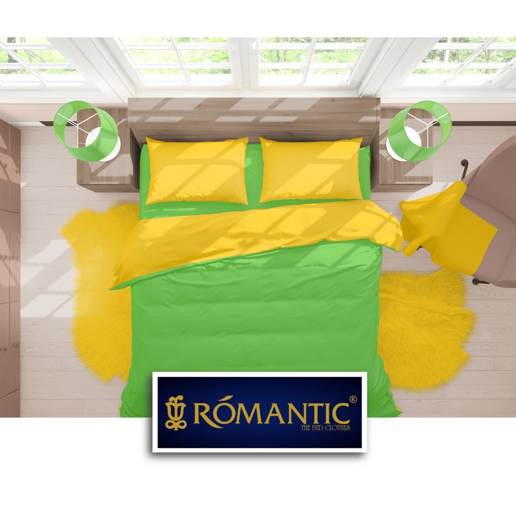 Two Tone Bedcover ROMANTIC Hijau x Kuning aesthetic Bandung