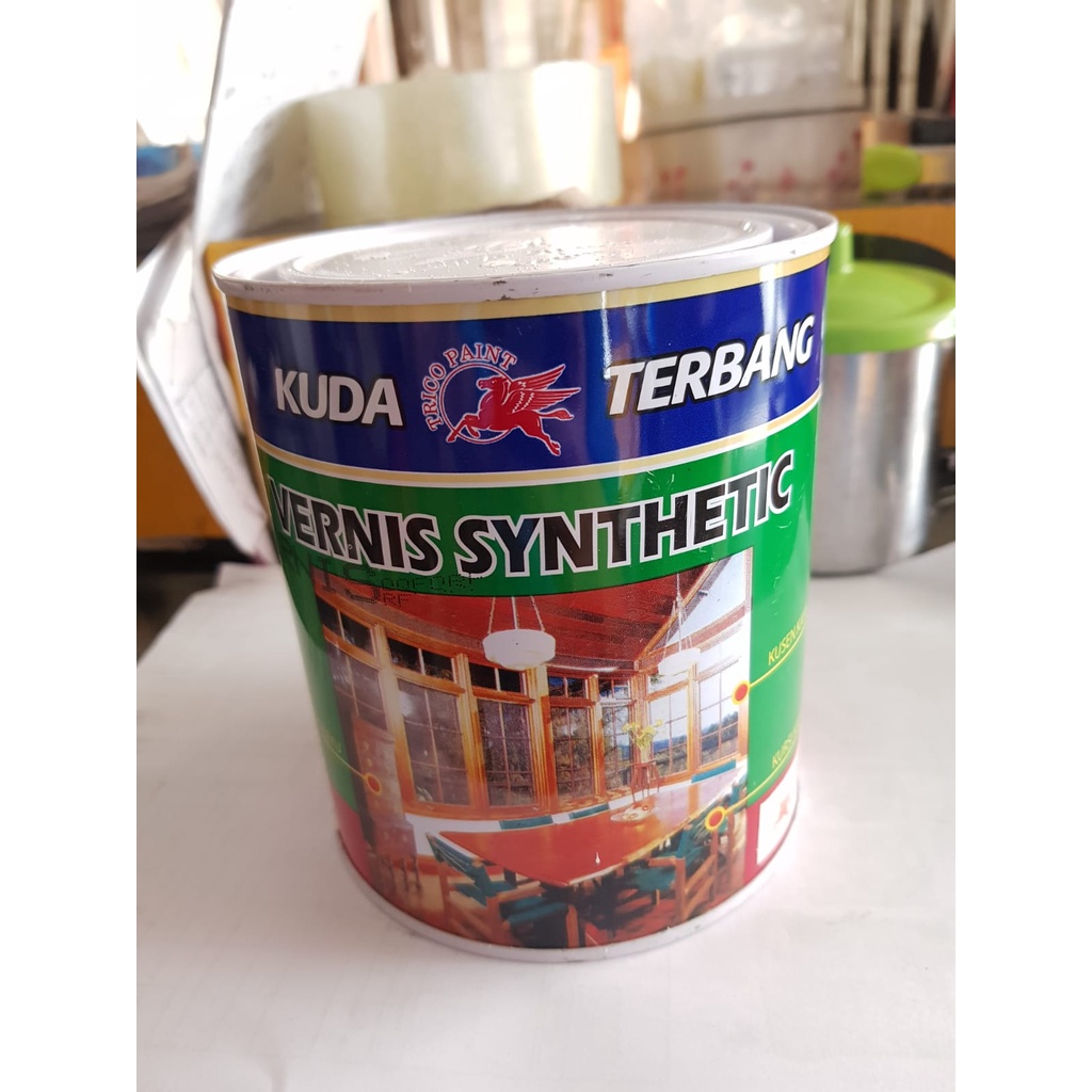 Vernish Kayu Besi Kuda Terbang 1kg/ Pernis Vernish Bening 0.9L 0,9 L