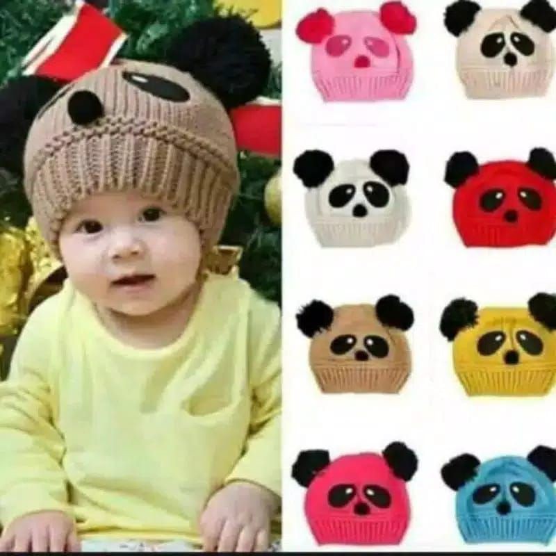 Topi Kupluk bayi laki laki perempuan Rajut Anak lucu baru lahir Karakter Panda umur 0 6 1 2 3 Tahun