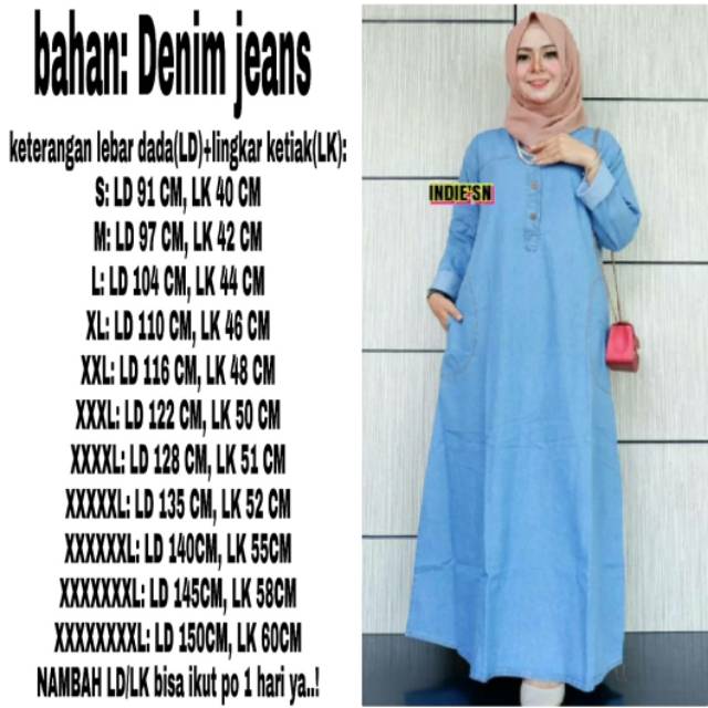 (ld 150 cm)gamis denim jeans busui jumbo Bigsize
