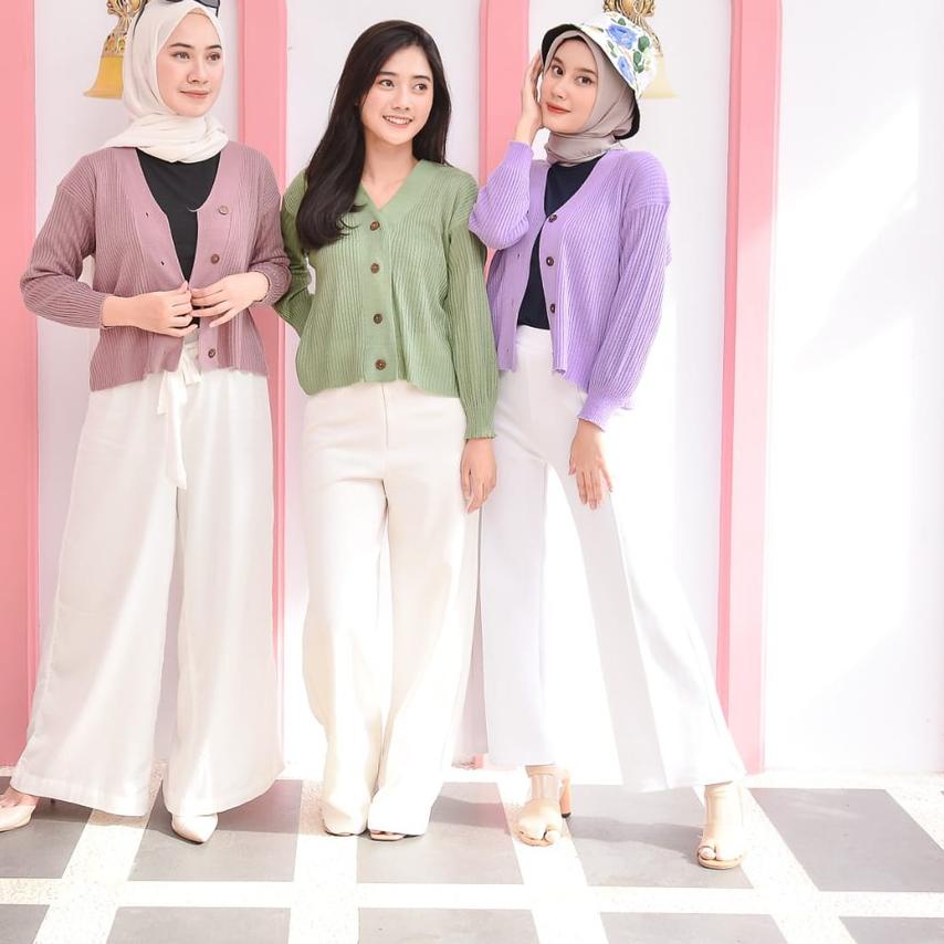 ☂ Cardigan Rajut Wanita Polos Kancing Crop Pendek Kardigan Cardy Outer Ootd Terbaru Kekinian STRADA 