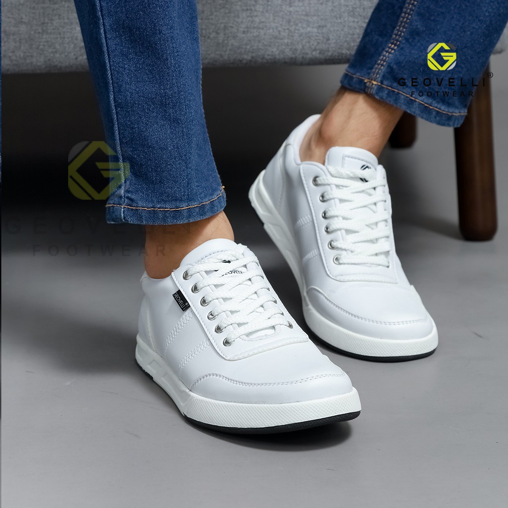 Sepatu GEOVELLI Pria Terlaris Sepatu Sneakers Putih Sepatu Olahraga Kasual Sekolah