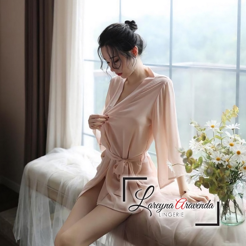 Set Lingerie + G String Seksi Model Kimono Premium Transparant LG421