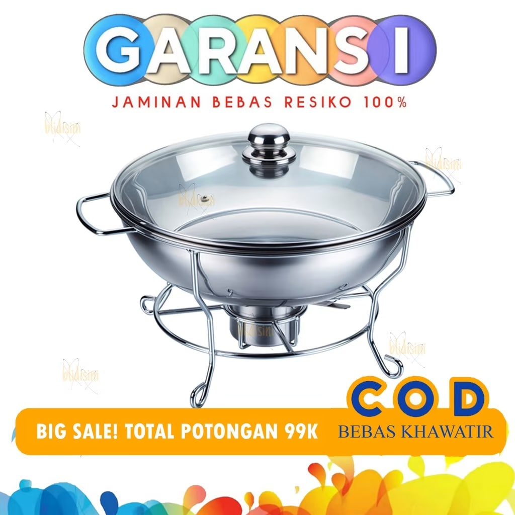 Tempat Prasmanan Bulat Kaca Stainless - Warmer Stove Bulat