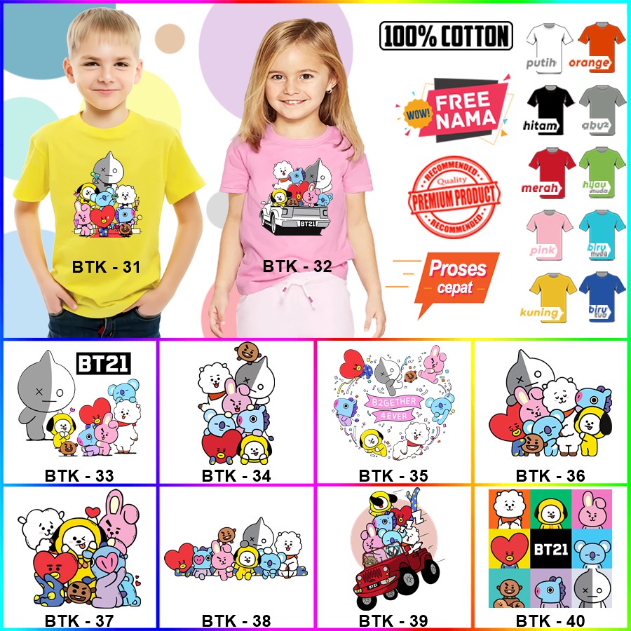 Baju Kaos ANAK DAN DEWASA KEKINIAN KARAKTER bt21 bt 21 COUPLE (FREE NAMA)