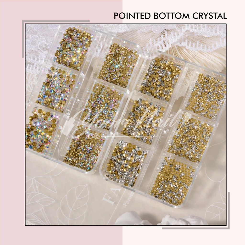 Pointed bottom crystal diamond nail art box 6 size ab clear rhinestones nailart kuku