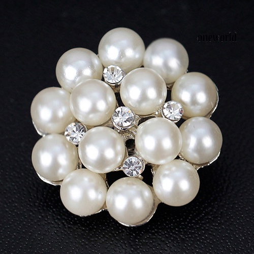 OW@ Flower Rhinestone Imitation Pearl Brooch Pin DIY Bridal Wedding Bouquet Decor