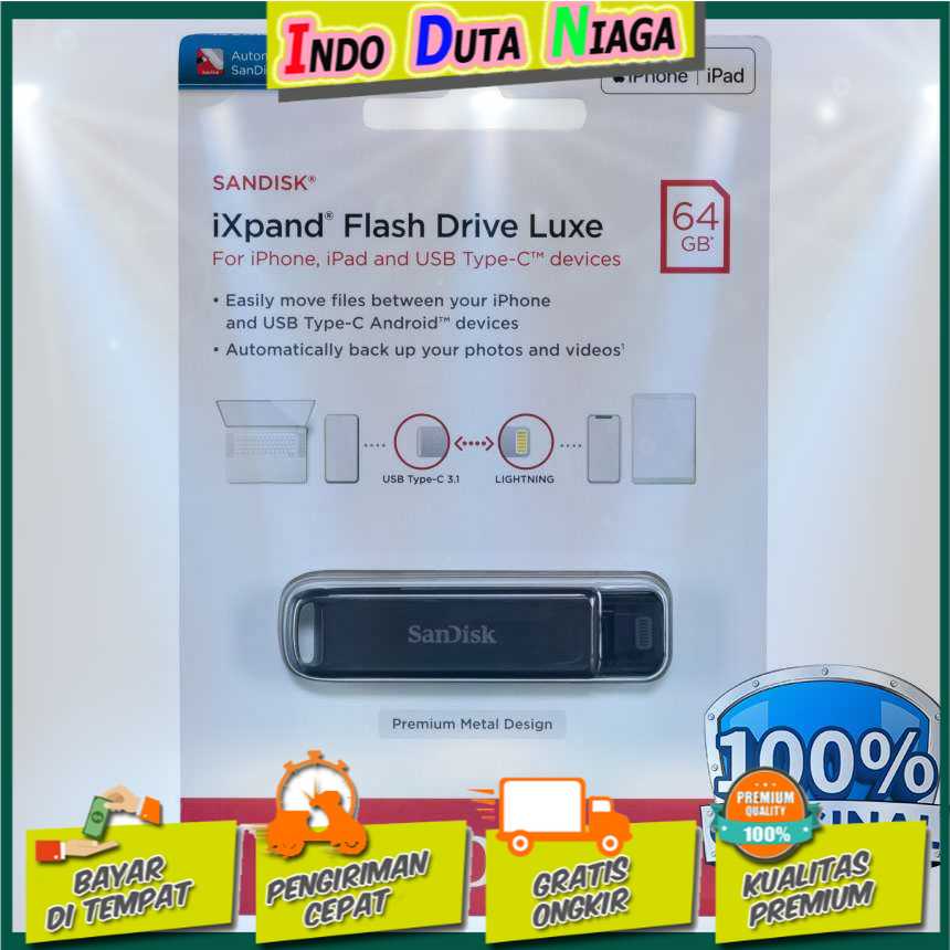 IDN TECH - SanDisk iXpand Flashdisk Drive Luxe USB Type C + Lightning - SDIX70N