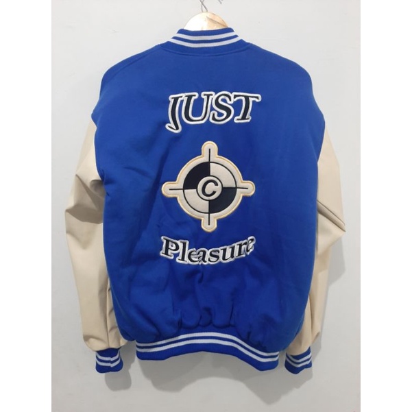 Varsity Jacket Just Pleasure Biru ( jaket varsity)