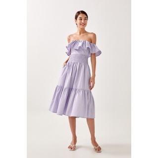 Preloved New Love, Bonito - Cielle Smocked Off Shoulder Maxi Dress - Lavender Lilac Ungu XL Dress Ko