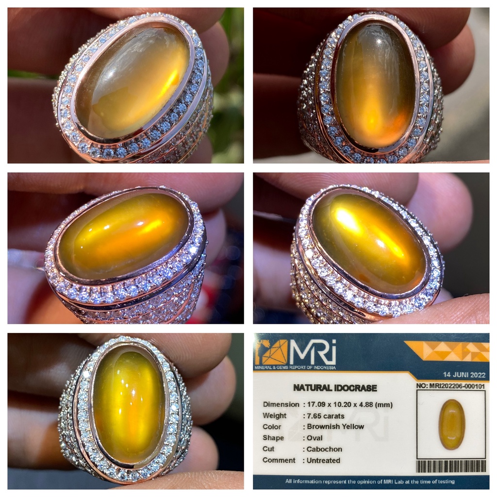 Natural 7.65ct Batu Idocrase Bio Solar Aceh Full Giwang Cincin Perak