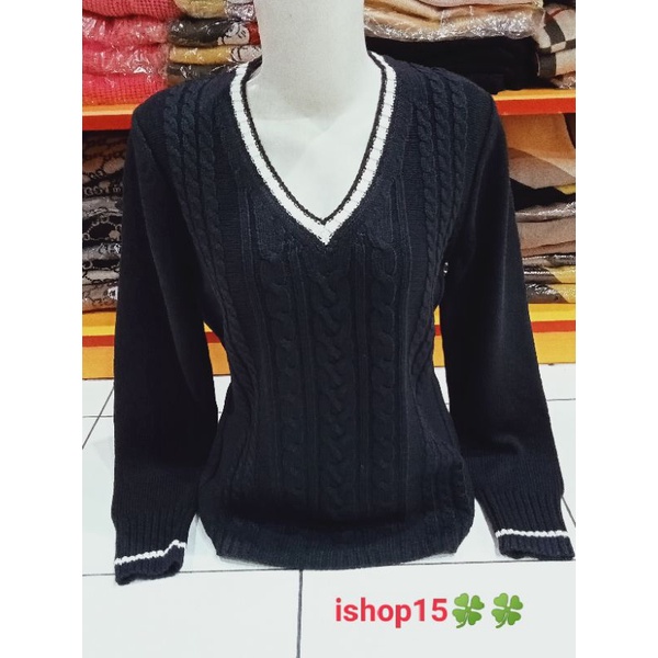 KNIT ATASAN BLOUSE RAJUT  V,NECK CABLE  IMPORT