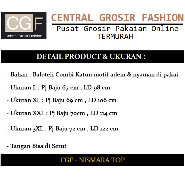 Nismara Top - Central Grosir Fashion (CGF) - Ukuran L-3XL - Matt Baloteli Mix Katun Motif