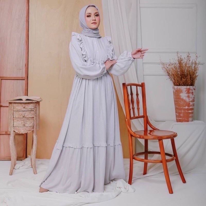 Maxi Dress Nurma By Mudra Dyn -  Basic Debby Dress| Gammis Polos Rufle Cantik