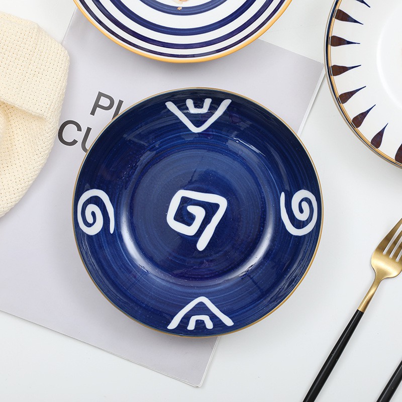 [P 18] PIRING JAPAN STYLE KERAMIK PORSELEN PORCELIN BULAT MODERN 7.5 INCI TEBAL TERBARU SAJI MAKAN-D SPIRAL