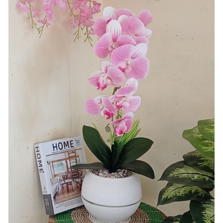 bunga anggrek latex jumbo pot bola//bunga anggrek hias bahan latex//bunga hias dekorasi anggrek late