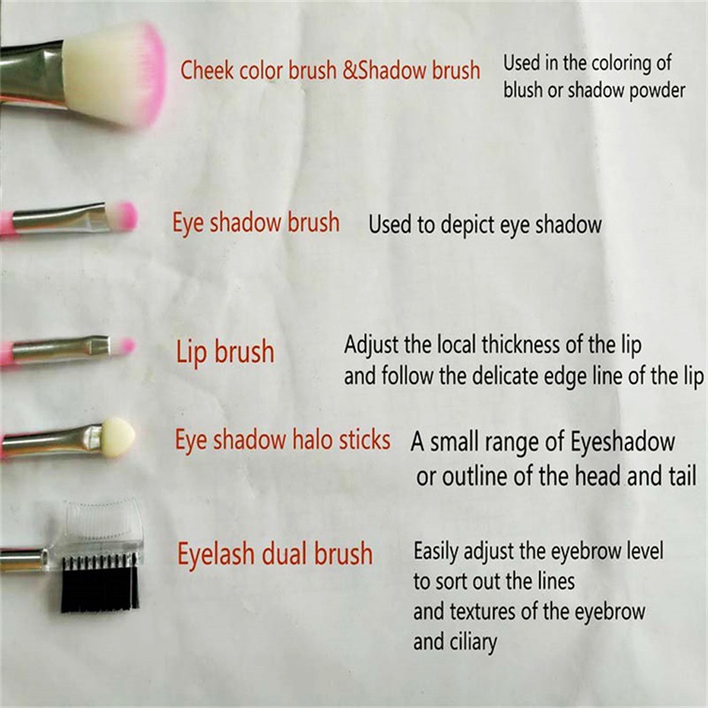 ☛TK☚ R636 5PCS/ Set Kuas 5 in 1 Make Up Brush Kuas Makeup Eyebrow Brush Blush On Brush Eyeshadow Brush Sponge