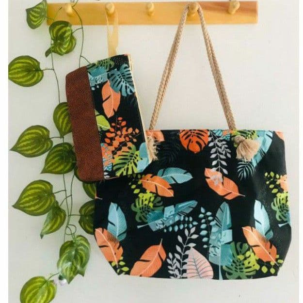 TOTEBAG TALI SUMBU GRATIS POUCH / TAS TOTE BAG WANITA KANVAS MOTIF