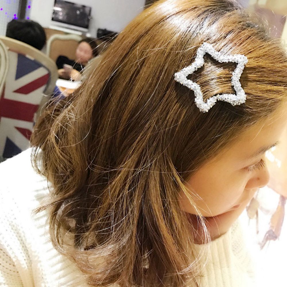 Jepit Rambut Bentuk Nanas Bintang Pentagram Aksen Kristal Berlian Imitasi Warna Silver Untuk Hadiah