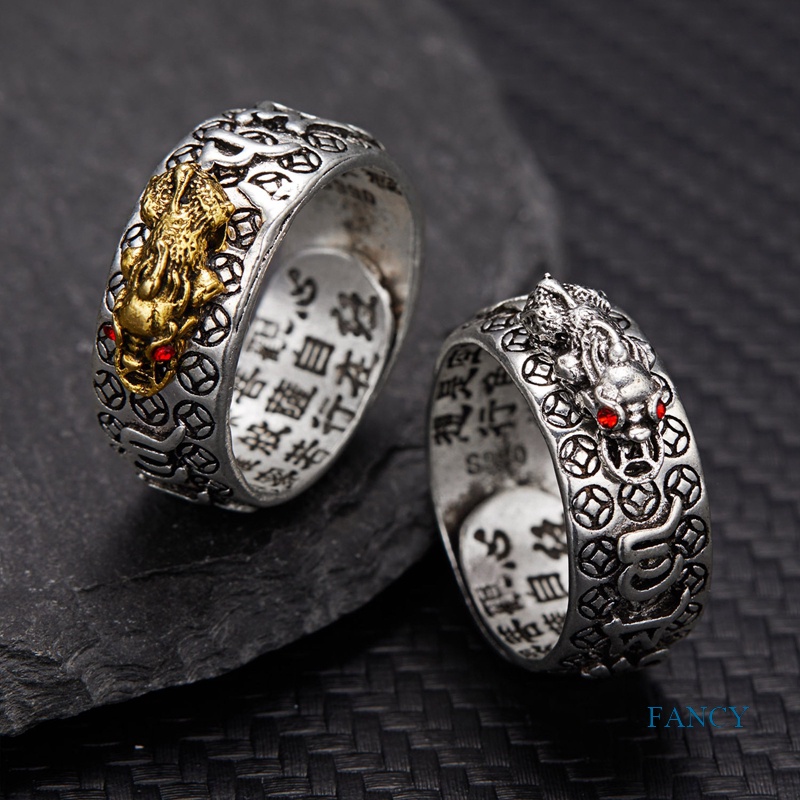 Cincin Model Terbuka Lapis Silver Desain Mantra Untuk Pria