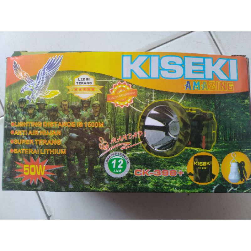 Senter Kepala Kiseki CK 398+ Original 50Watt Tahan Air Hujan Bonus Lampu dan Tas Senter Tahan 12 Jam