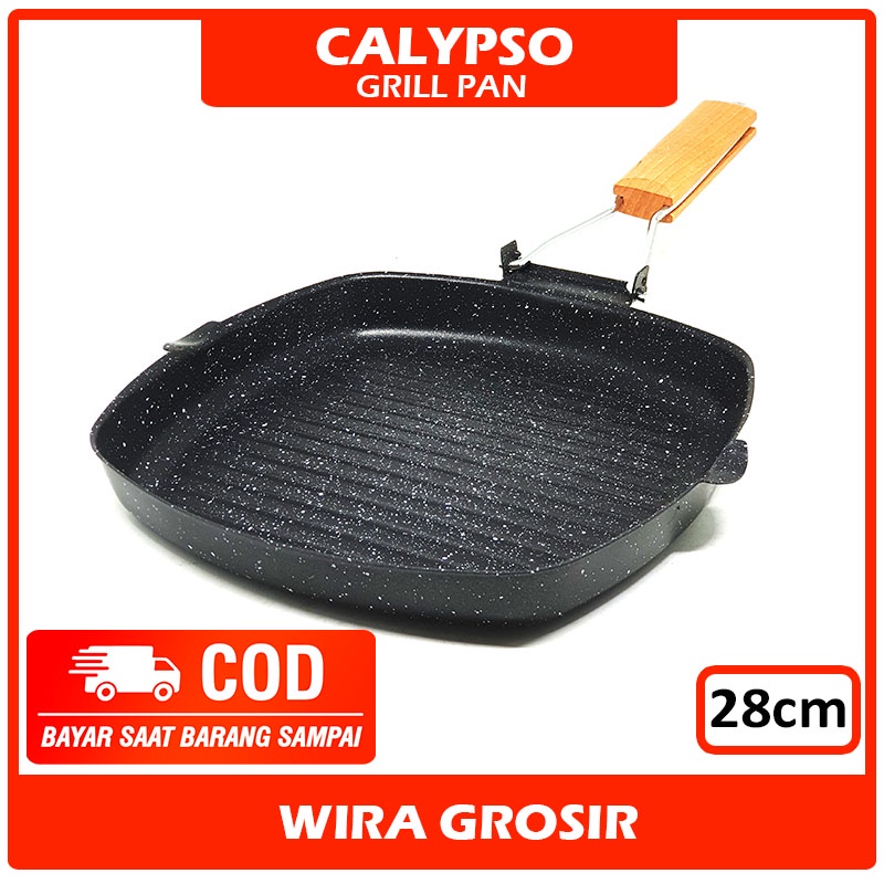Calypso Frying Grill Pan Tanpa Minyak 28cm | Pemanggang Bbq Anti Lengket | Griller Wajan Enamel