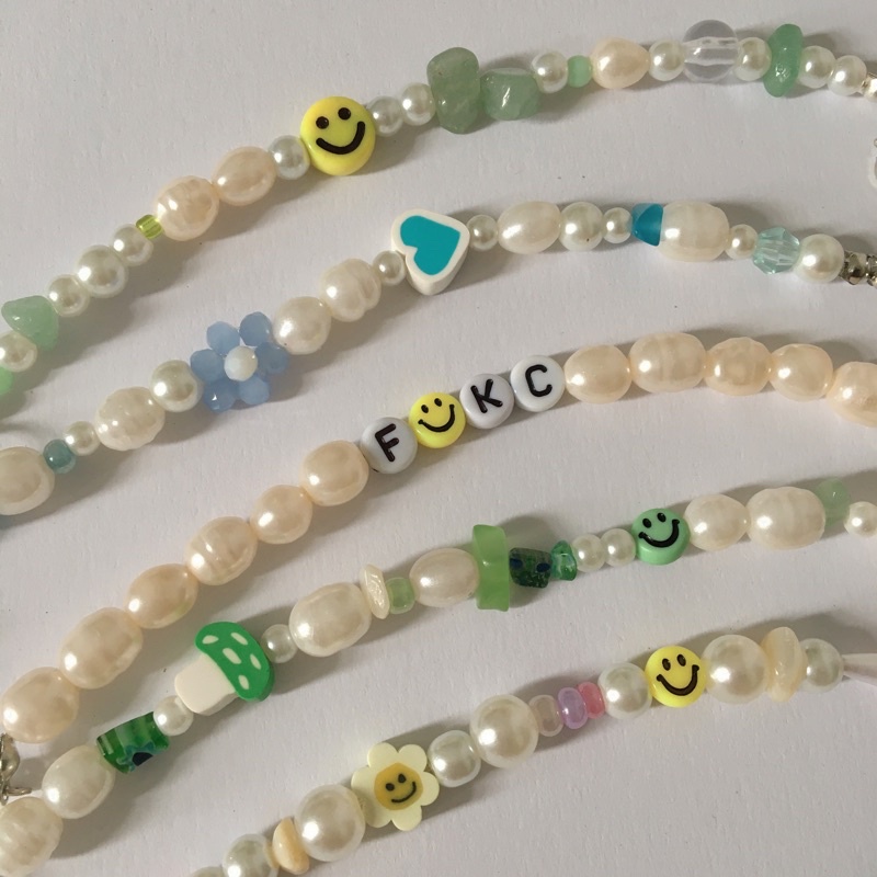 [ COD ] Beads Bracelet / gelang manik / gelang lucu smiley / emerald green / rainbow