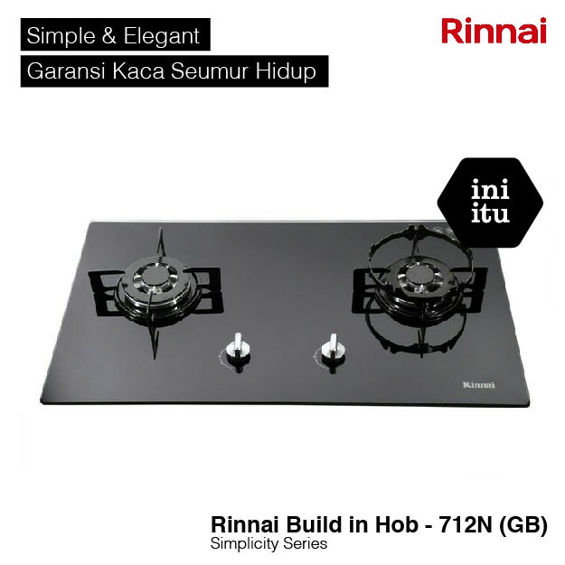 [ Rinnai ] Kompor Gas Tanam Kaca / Tempred Glass / Stainless Rinnai RB 712NGB / 712NS- Original