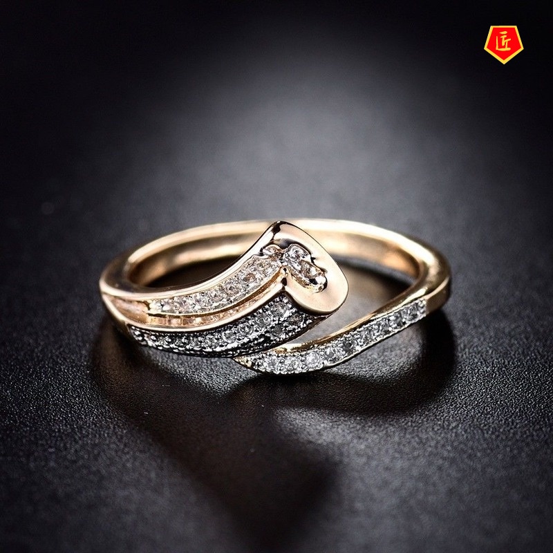 [Ready Stock]18K Gold Diamond-Studded Ring Creative Simple Fashion