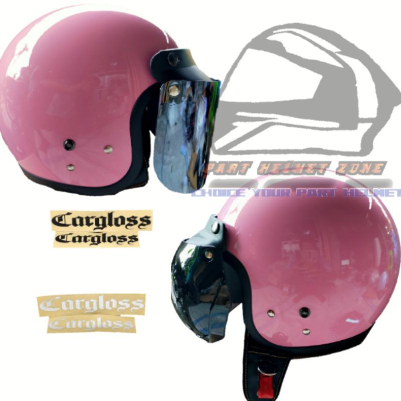 Helm Retro Dewasa Pink Lilac Model Kargloss free stiker Plus kaca flat | Clasic Bogo Helm